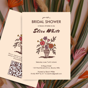 Invitation Vase floral Neutral Fête des mariées lunaire QR