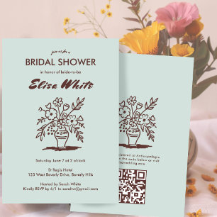 Invitation Vase florale Rustique Whimsical QR Code Fête des m