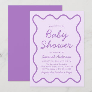 Invitation Vastes Moderne Courbe Gras Retro Baby shower pourp