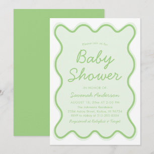 Invitation Vastes Moderne Courbe Retro Sage Baby shower Vert