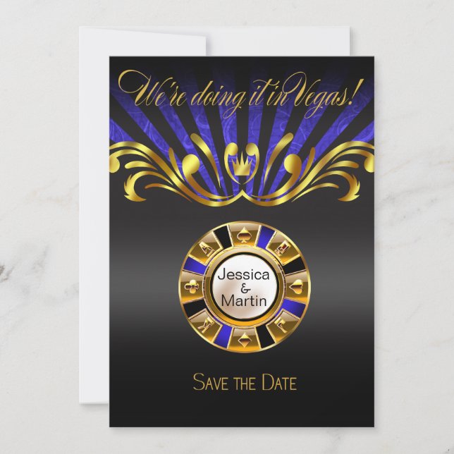 Invitation Vegas Art Nouveau Sauvez la date | bleu or (Devant)