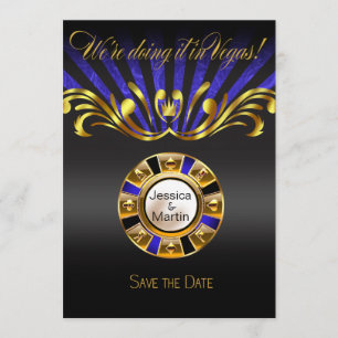 Invitation Vegas Art Nouveau Sauvez la date bleu or