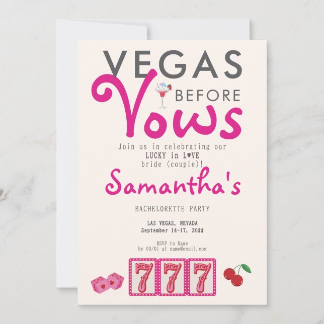 Invitation Vegas Avant Vows Casino Moderne Lucky Bachelorette (Devant)
