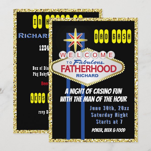 Invitation Vegas Bienvenue à Fabulous Fatherhood Baby shower (Devant / Derrière)