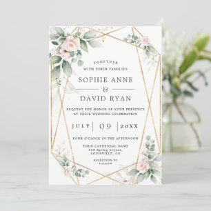 Invitation Végétal Aéré Fleurs Roses Or Tout En Un Mariage