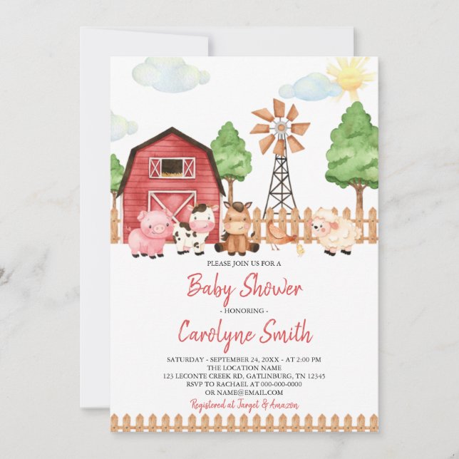 Invitation Végétal Animaux de ferme Barnyard Baby shower Invi (Devant)