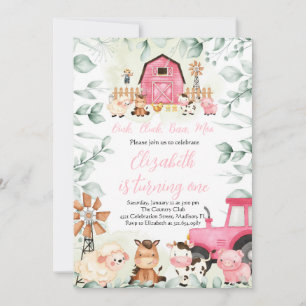 Invitation Végétal Animaux de ferme Barnyard Rose Girl Annive