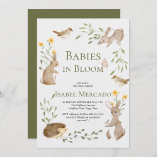 Invitation Végétal animaux de la forêt bois Bébés en fleurs