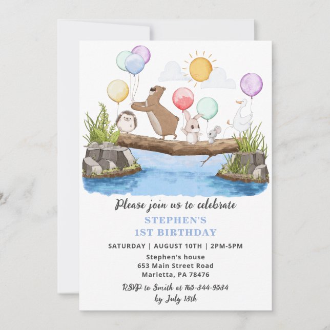 Invitation Végétal Ballons de bois fête d'anniversaire (Devant)