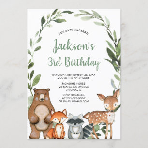 Invitation Végétal boisé animaux garçon fête d'anniversaire f