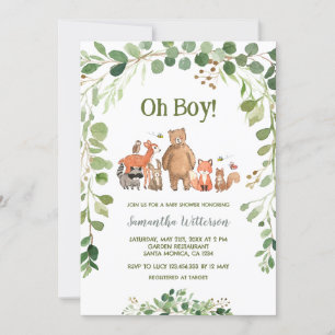 Invitation Végétal Forêt Animaux Baby shower Garçon