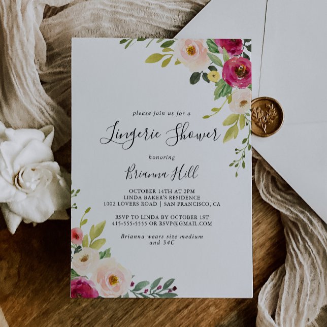 Invitation Végétal Rose Blush Floral Bridal Douche Lingerie (Créateur téléchargé)