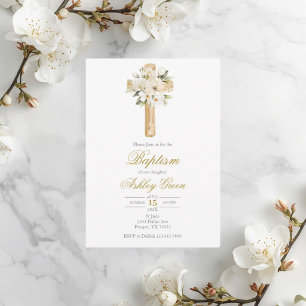 Invitation Végétation avec croix Baptême