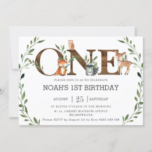 Invitation Végétation Bois Animaux Bois Un 1er anniversaire