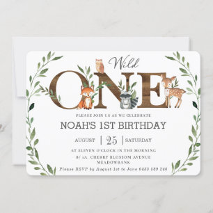 Invitation Végétation Bois Animaux Sauvages Un 1er anniversai