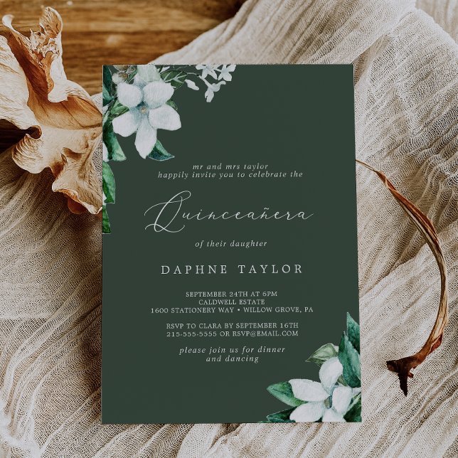Invitation Végétation boisée | Hunter Green Quinceañera (Créateur téléchargé)