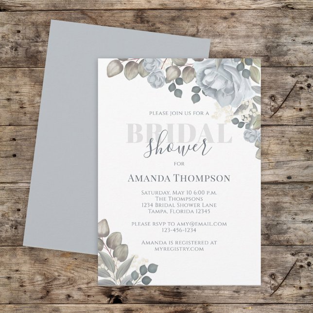 Invitation Végétation botanique Bleu clair Floral Rose Fleur (Créateur téléchargé)