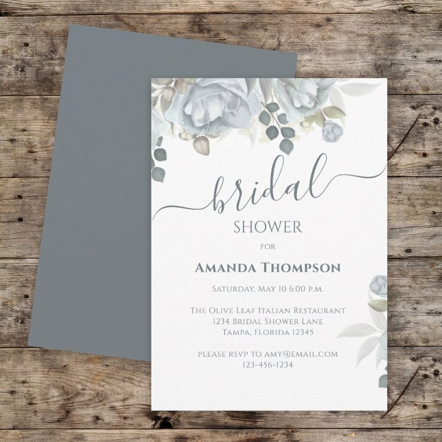 Invitation Végétation botanique Bleu clair Floral Rose Fleur (Créateur téléchargé)