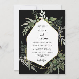 Invitation Végétation botanique Cadre d'or noir QR Code Photo