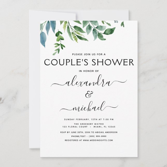 Invitation Végétation botanique Foliage Couple's Shower (Devant)
