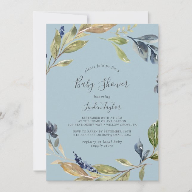 Invitation Végétation d'automne | Baby shower d'ardoise (Devant)