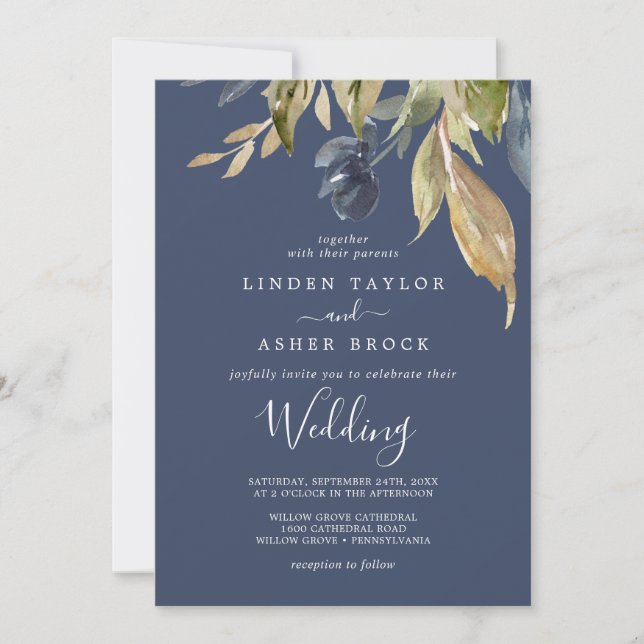 Invitation Végétation d'automne | Mariage de marine (Devant)