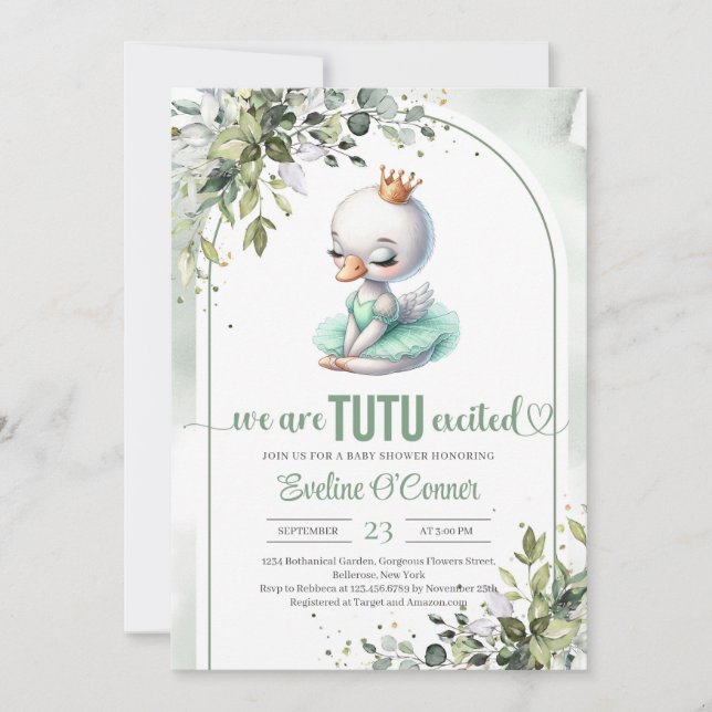 Invitation Végétation de cygne d'aquarelle et ballerine de tu (Devant)