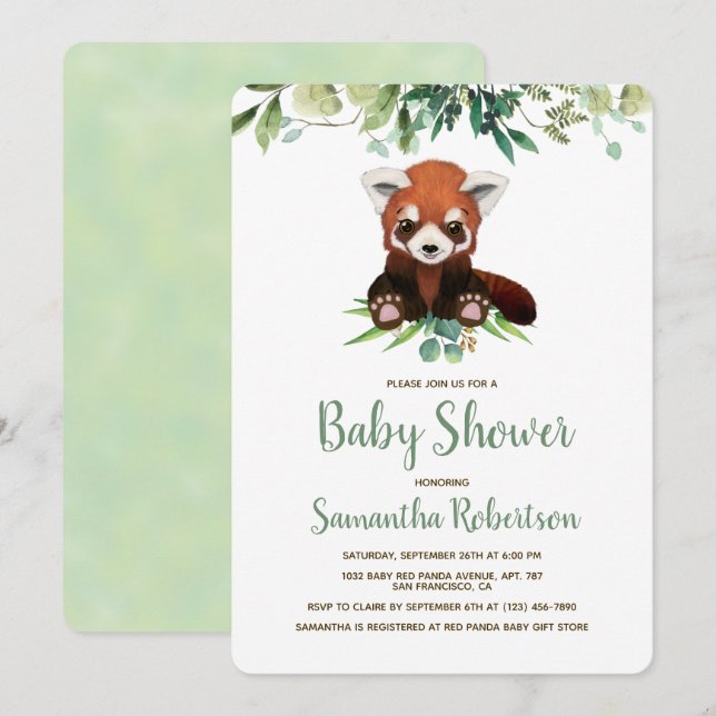 Invitation Végétation de l'ours mignonne Baby shower neutre p (Devant / Derrière)