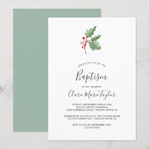 Invitation Végétation de Noël & Baptême de Berry Rouge