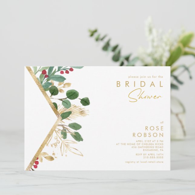 Invitation Végétation de Noël moderne | Fête des mariées blan (Debout devant)
