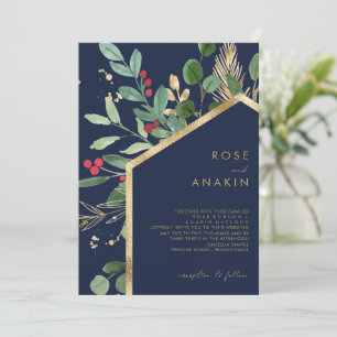 Invitation Végétation de Noël moderne Mariage de marine