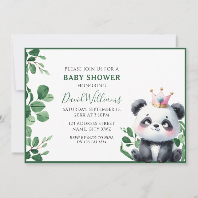 Invitation Végétation de Panda Cute Baby shower neutre genre (Devant)