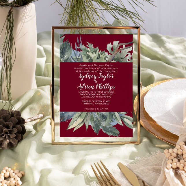 Invitation Végétation d'hiver Bourgogne Mariage officiel (Créateur téléchargé)