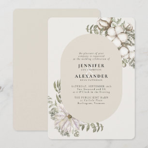 Invitation Végétation d'hiver Floral Oval Cream Mariage d'ivo