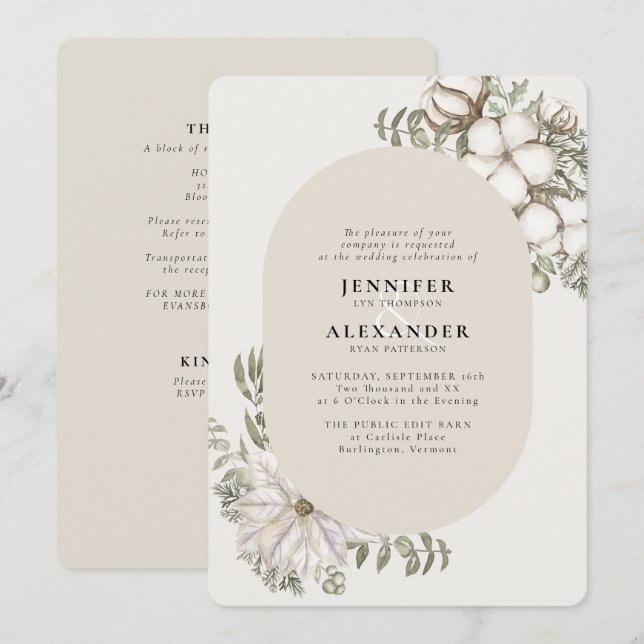 Invitation Végétation d'hiver Floral Oval RSVP QR Code Mariag (Devant / Derrière)