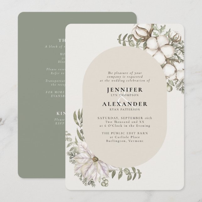 Invitation Végétation d'hiver Floral Oval RSVP QR Code Mariag (Devant / Derrière)