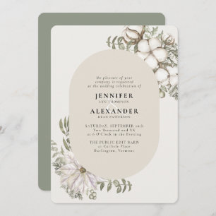 Invitation Végétation d'hiver Floral Oval RSVP QR Code Mariag