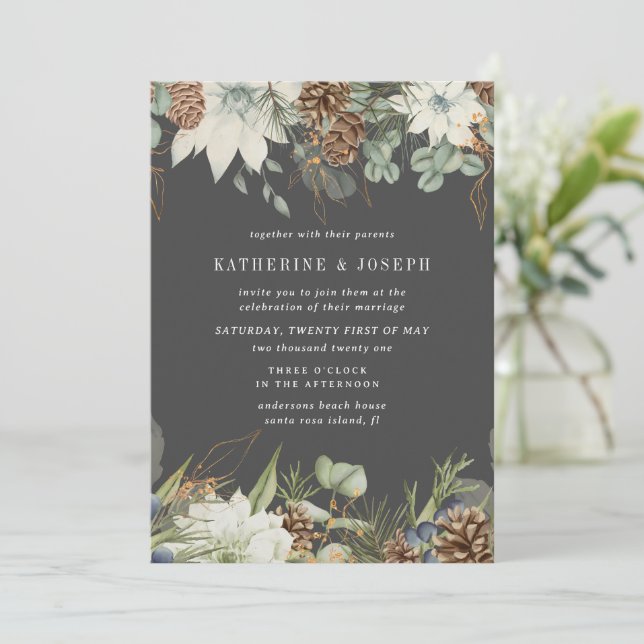 Invitation Végétation d'hiver Golden Elegant Mariage Invitati (Debout devant)