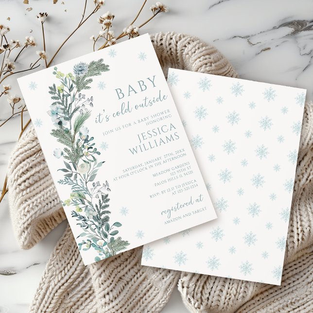 Invitation Végétation d'hiver Wreath Genre Baby shower neutre (Créateur téléchargé)