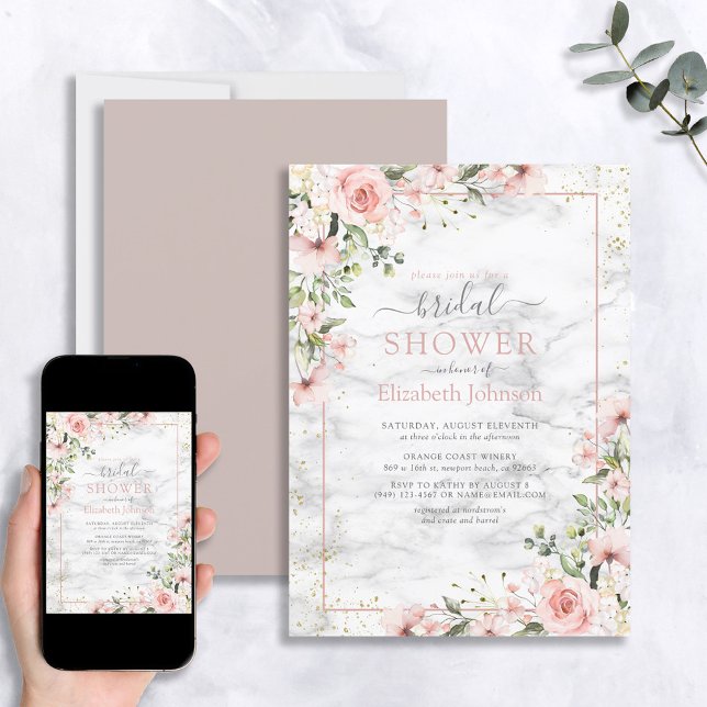Invitation Végétation dorée Dusty Rose Floral Douche (Créateur téléchargé)