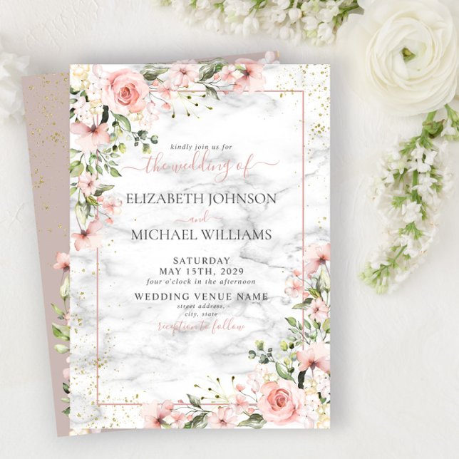 Invitation Végétation dorée Dusty rose Mariage floral (Créateur téléchargé)