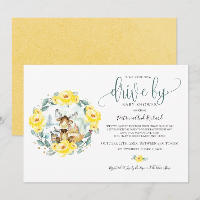 Invitation Végétation Florale Des Bois Conduite Par Le Baby s (Devant / Derrière)