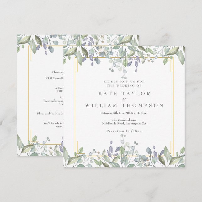Invitation Végétation Florale Tout en un Mariage Carré (Devant / Derrière)