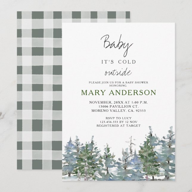 Invitation Végétation Forêt d'hiver Baby shower forestier (Devant / Derrière)