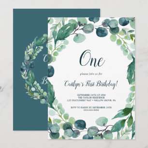 Invitation Végétation luxuriante et Eucalyptus Premier annive