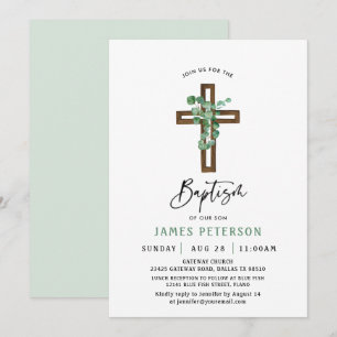 Invitation Végétation moderne Boy Baptême Célébration Invitat
