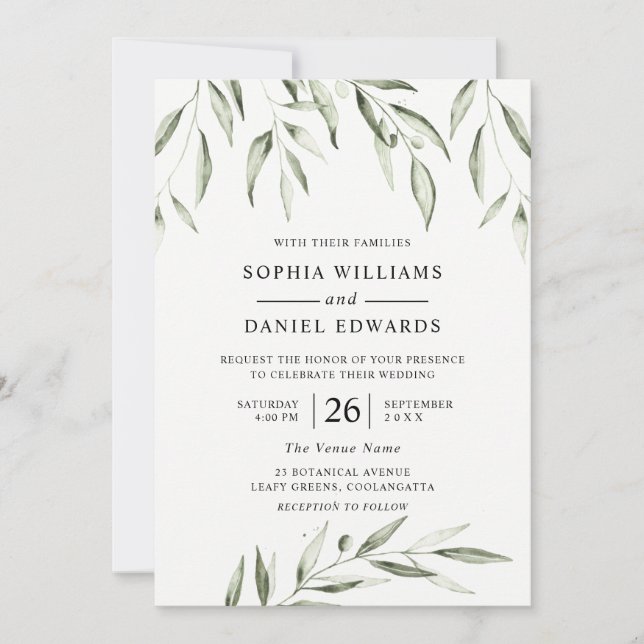 Invitation Végétation moderne Été Automne Printemps Mariage (Devant)