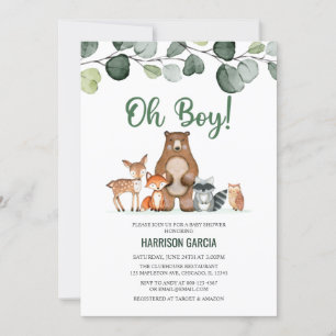 Invitation Végétation Oh Boy Bois Baby shower Animaux
