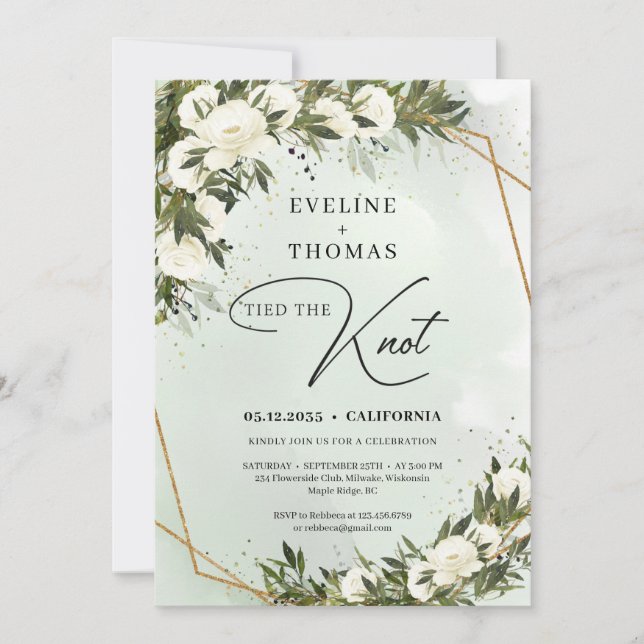 Invitation Végétation olive roses blanches or encadrer le noe (Devant)