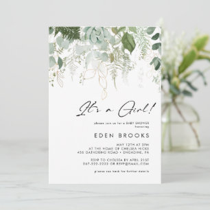 Invitation Végétation & Or C'est Une Fille Baby Shower Tout E
